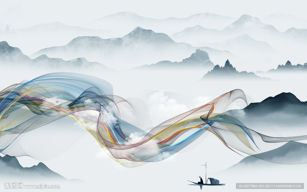 新中式山水客厅新画 tif分层