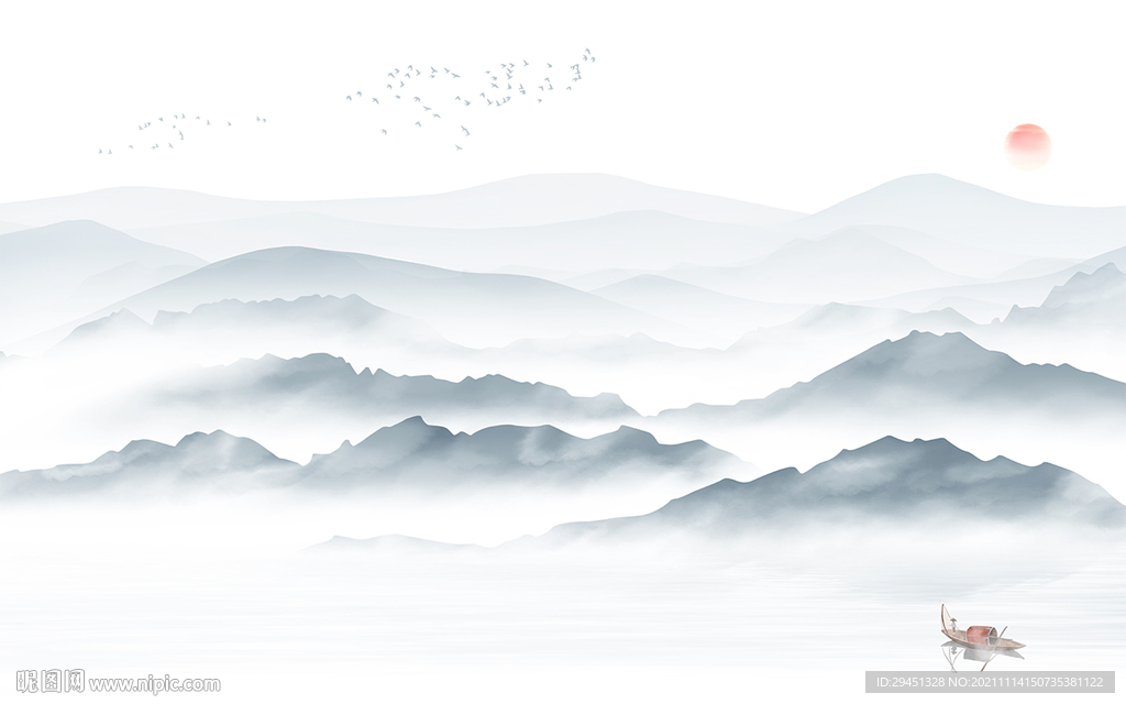 爆款山水中式背景 tif分层