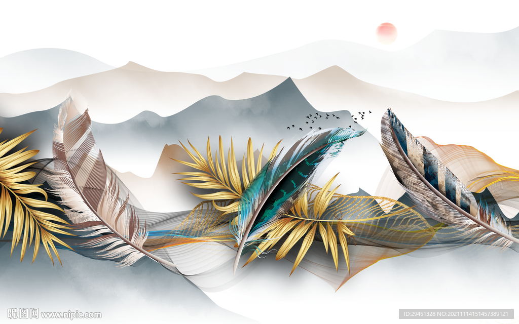 新款山水中式背景 tif分层