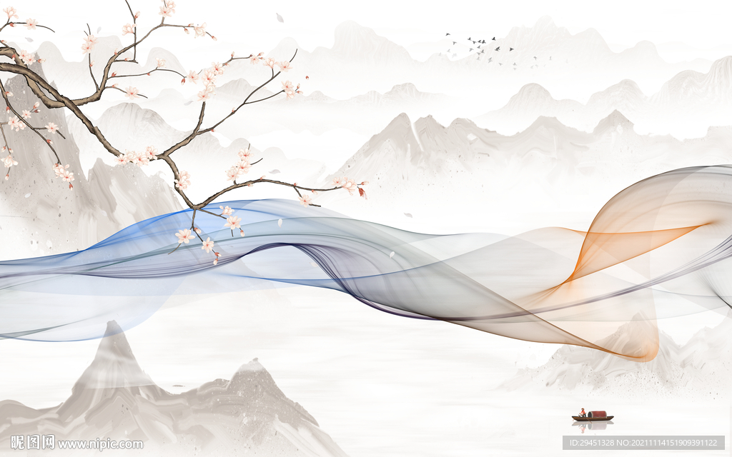 大气山水中式背景 tif分层