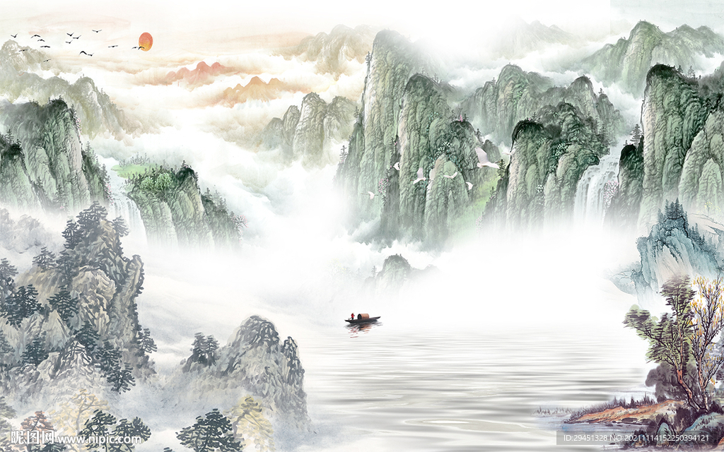 国画山水中式背景 tif分层