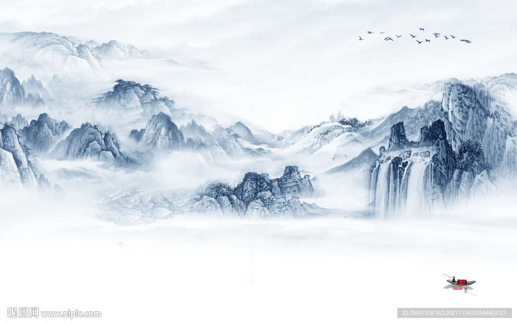 中国风山水中式背景 tif分层