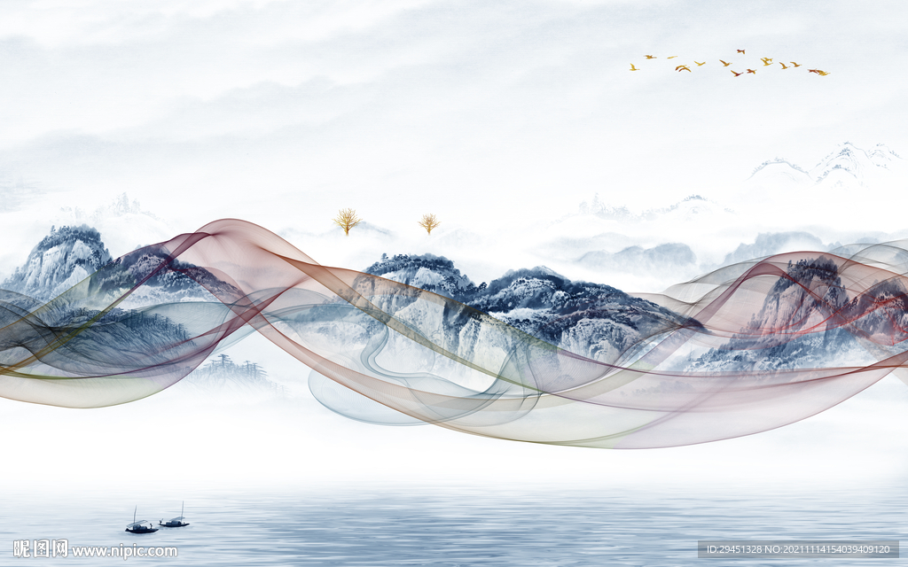 意境 山水中式背景 tif分层