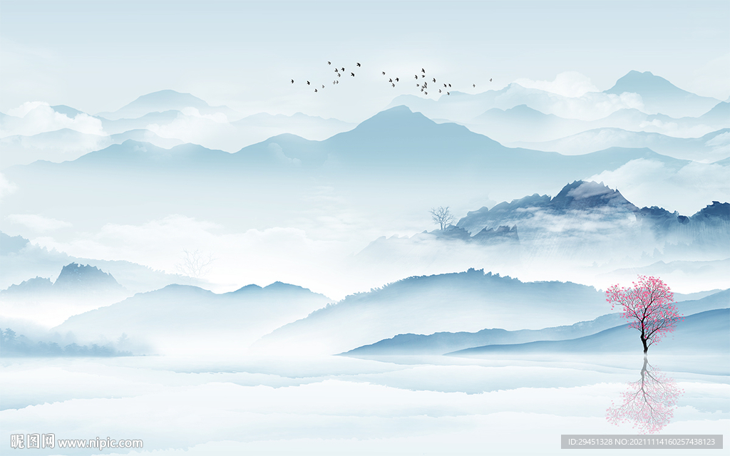 高档 山水中式背景 tif分层