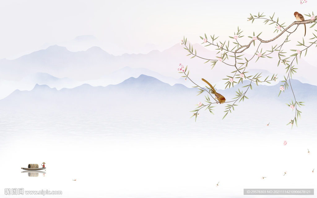 意境 风景山水墙画 TIF分层