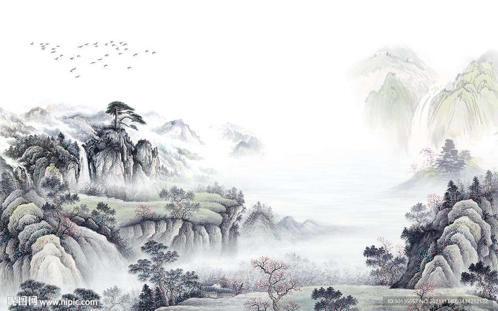 最新山水客厅墙画 TIF分层