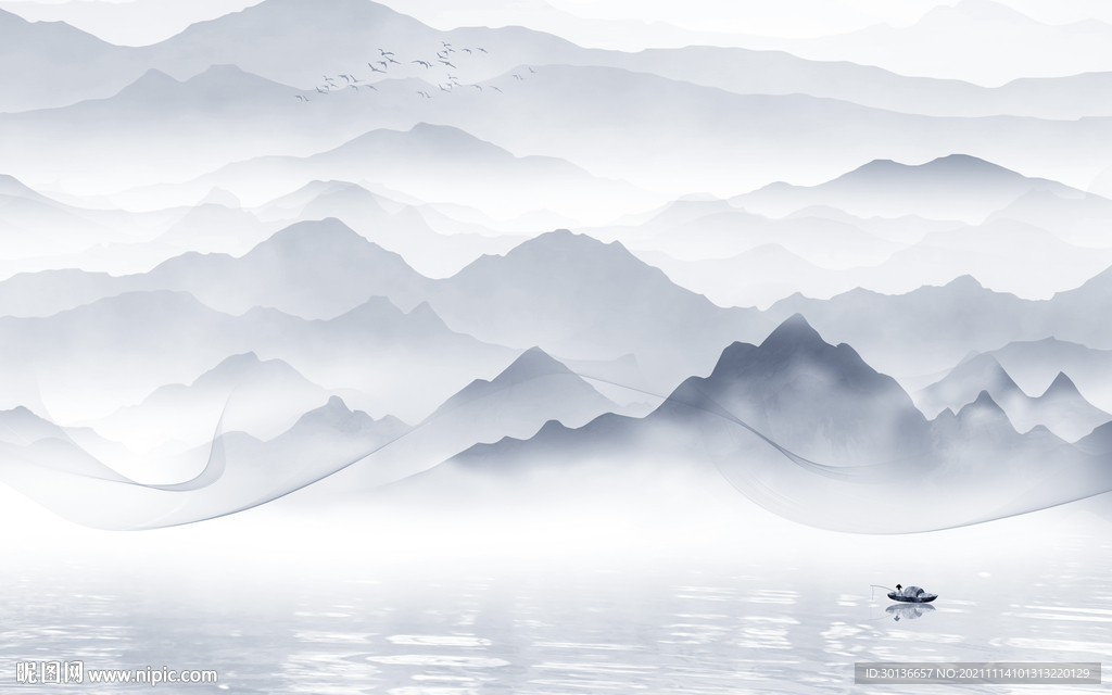 中式山水客厅墙画 TIF分层