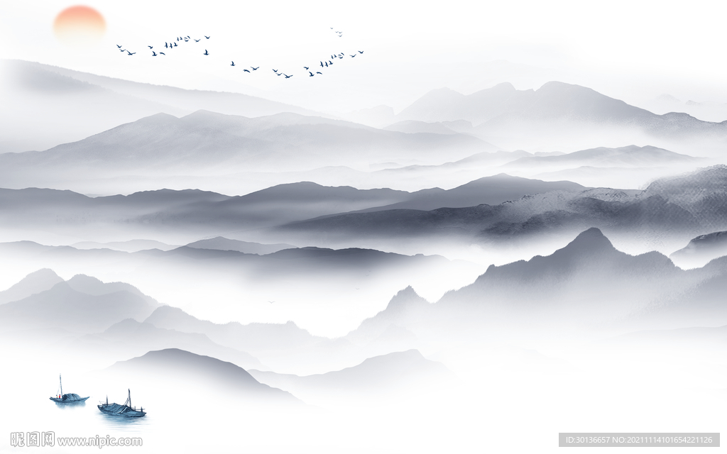 意境山水客厅墙画 TIF分层