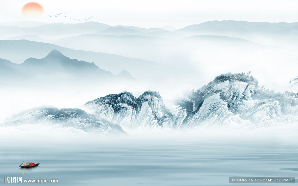 高清 山水客厅墙画 TIF分层