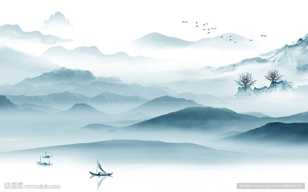 中国风新款客厅山水 TIF分层