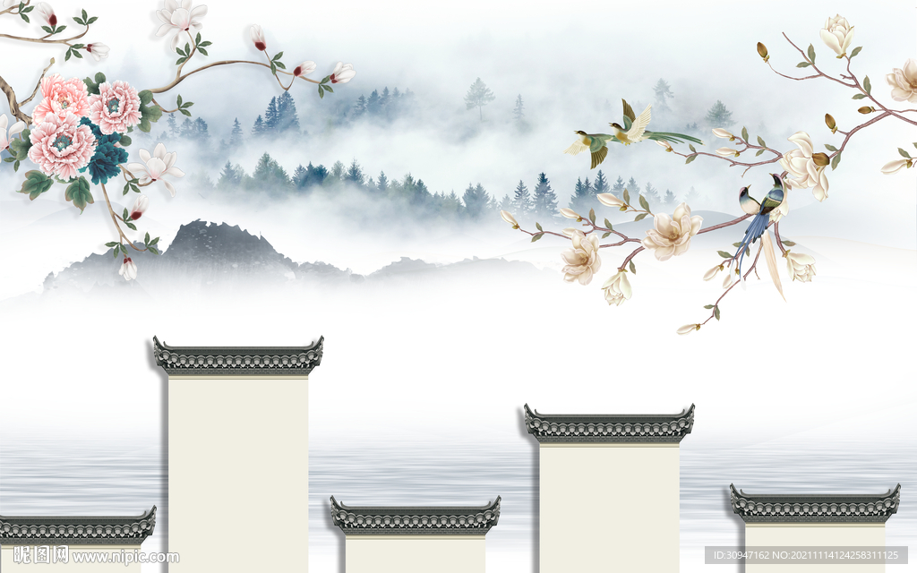 徽派 新款客厅山水 TIF分层