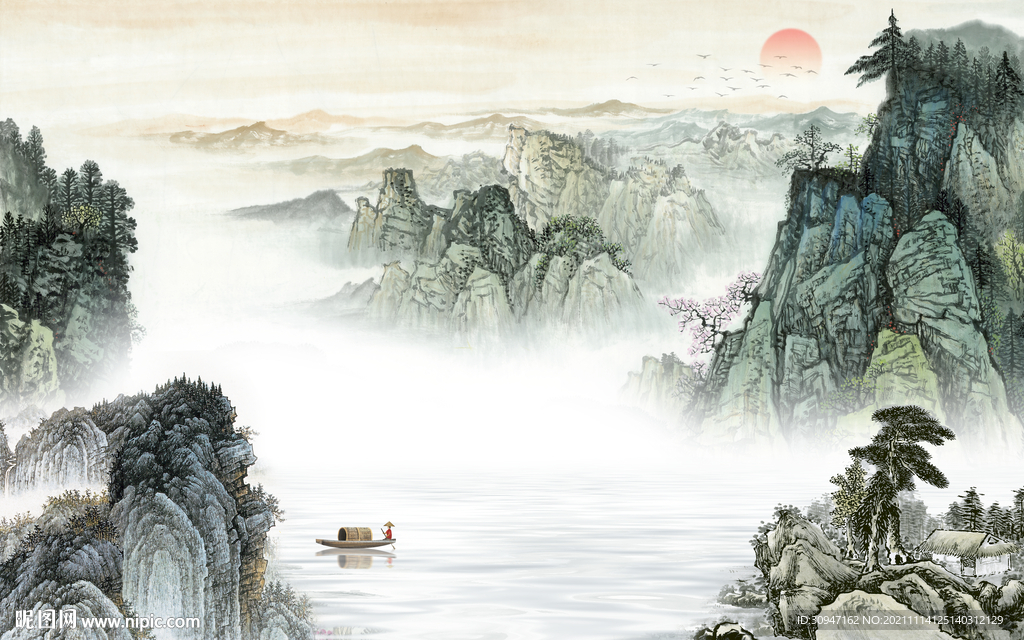 国画新款客厅山水 TIF分层