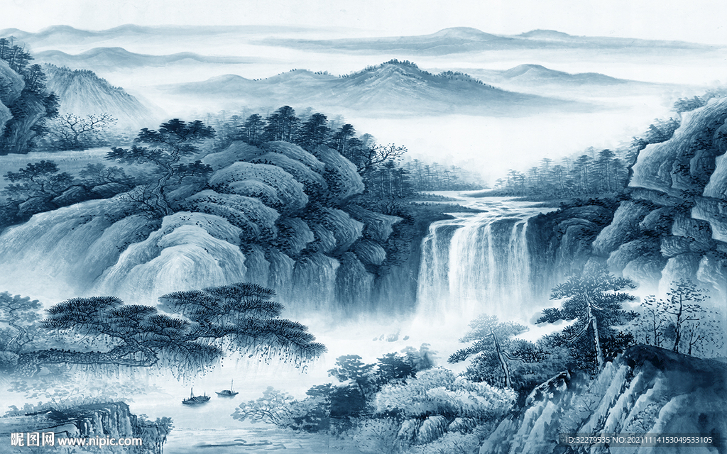 现代 客厅墙画山水 TIF分层