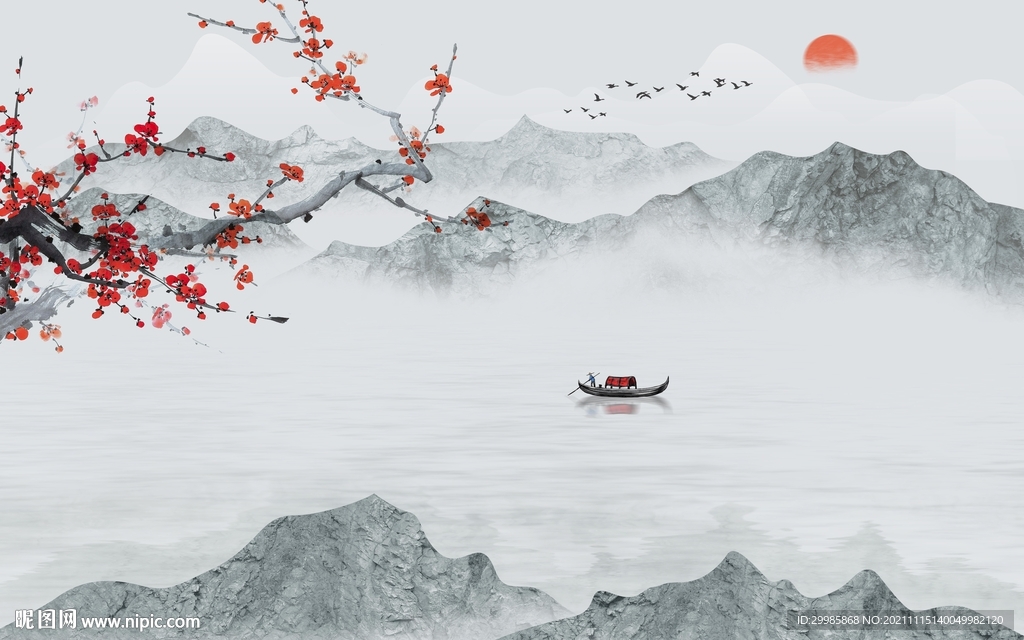 最新山水意境墙画 TIF分层