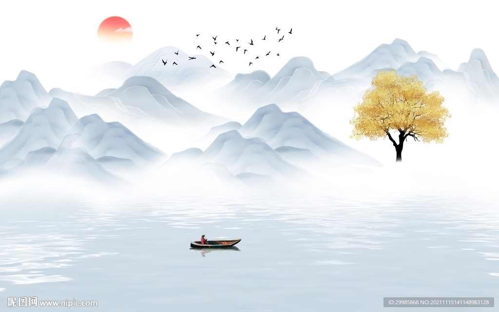 中式山水意境墙画 TIF分层