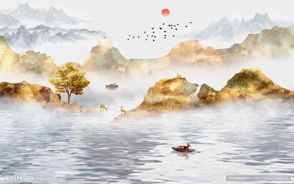 人气 山水意境墙画 TIF分层