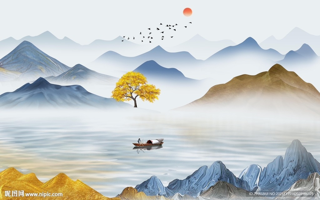 大气 山水意境墙画 TIF分层