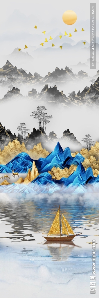 别墅山水玄关画