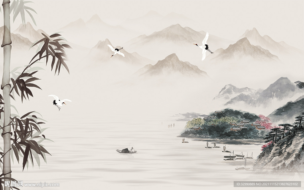 最新风景山水墙画 TIF分层