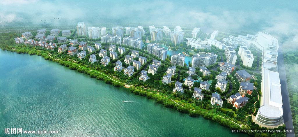 住宅沿河景观方案效果图