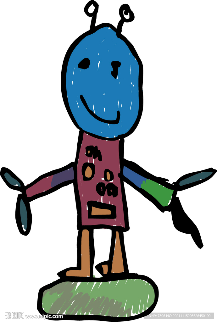 儿童画 机器人外星人矢量图