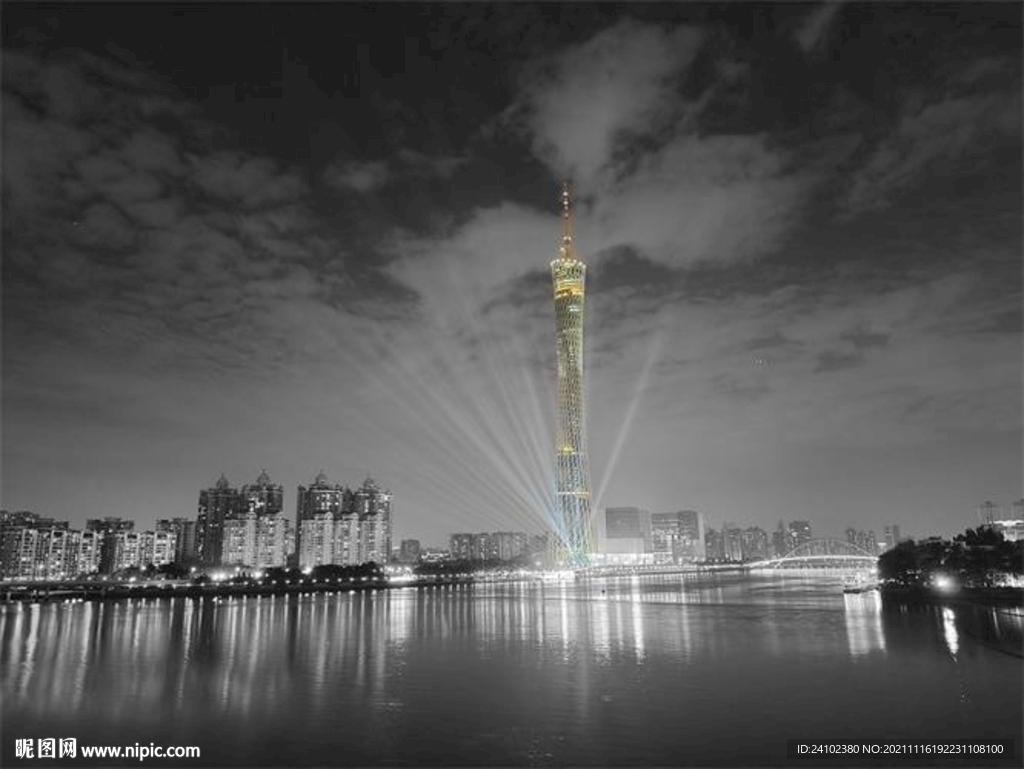 黑白城市剪影广东小蛮腰广州塔
