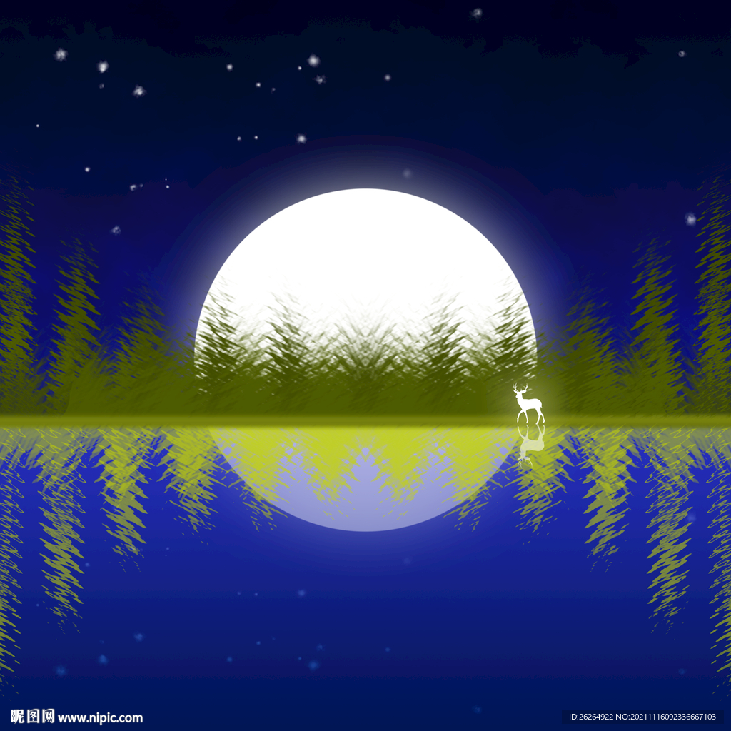 月夜白鹿挂画