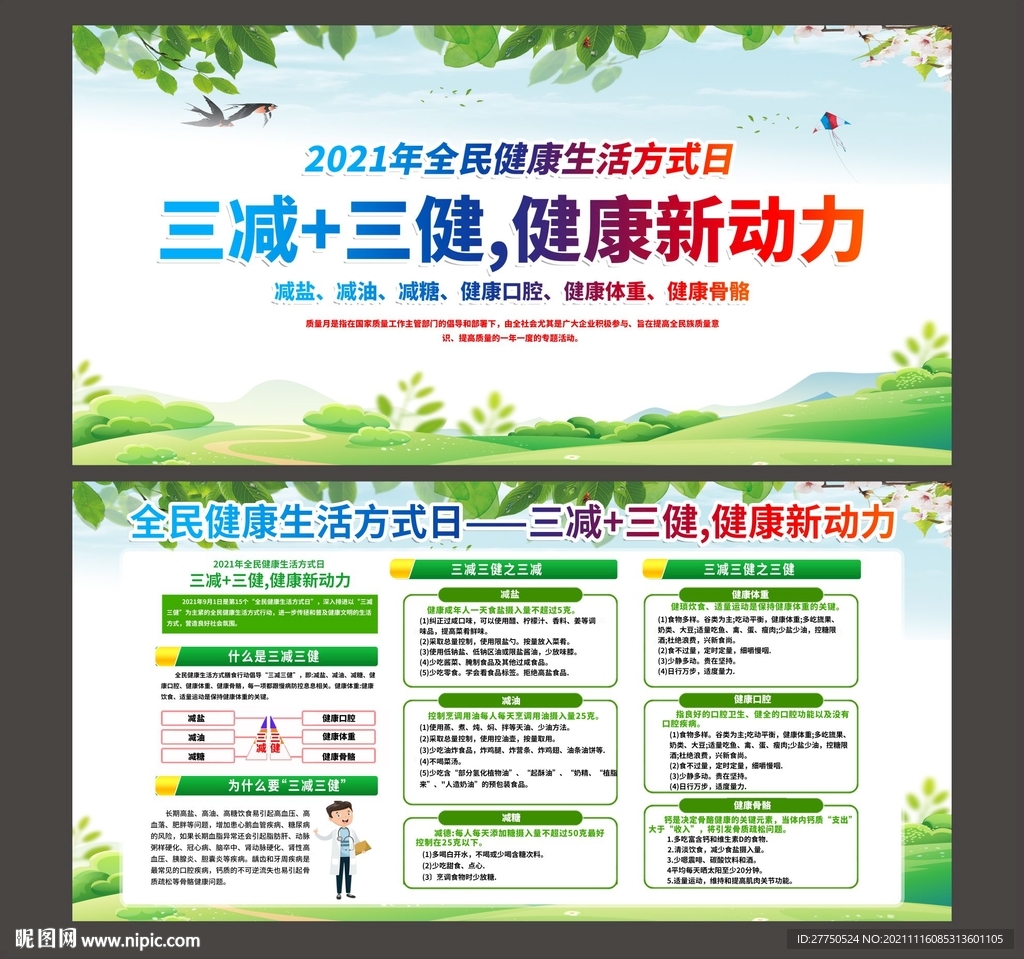 绿色彩色简约三减三健健康宣传栏