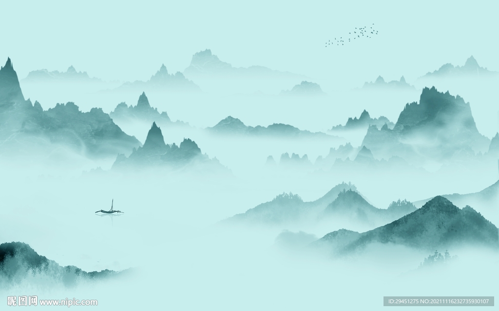 新中式客厅新山水画 TIF分层