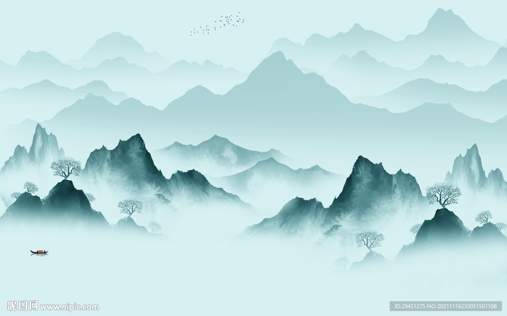 蓝色客厅新山水画 TIF分层