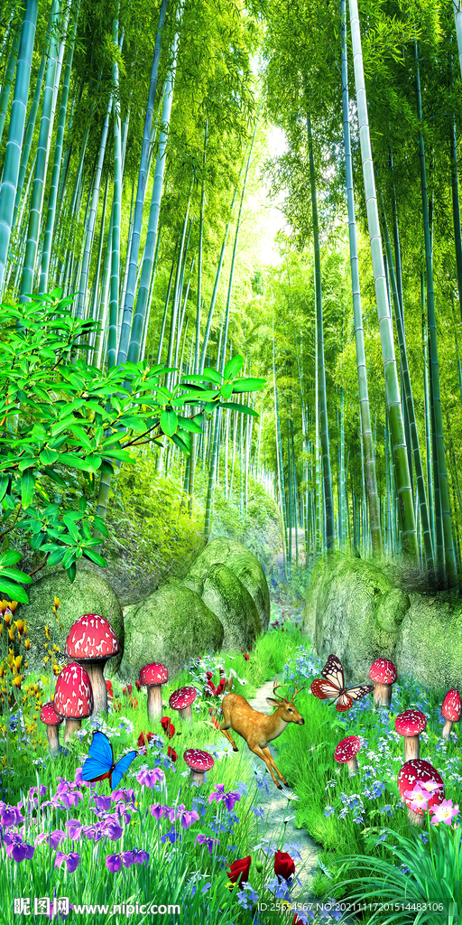 风景竹林玄关背景墙