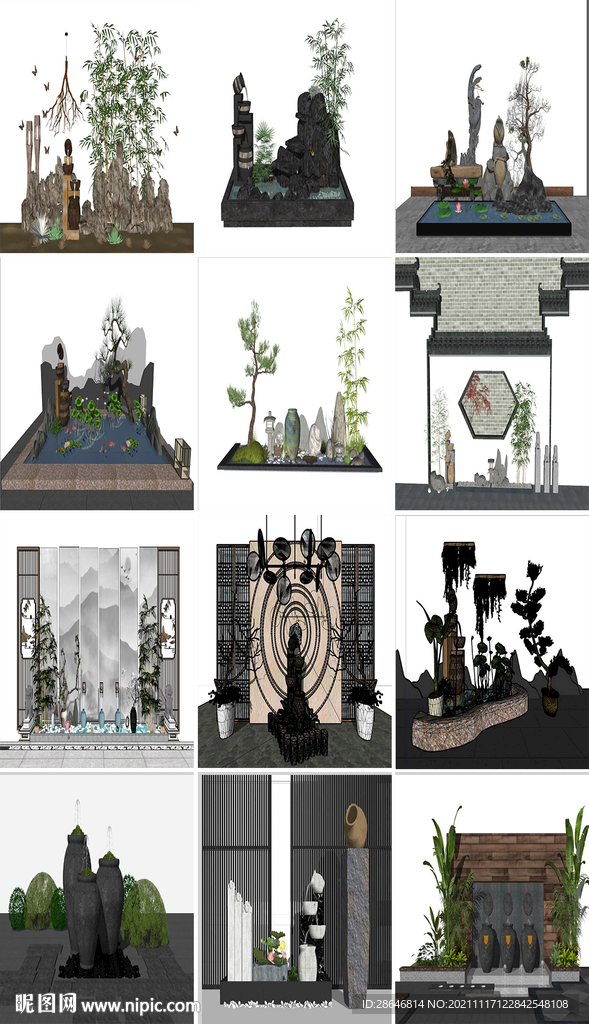 日式民宿别墅陶罐流水SU模型