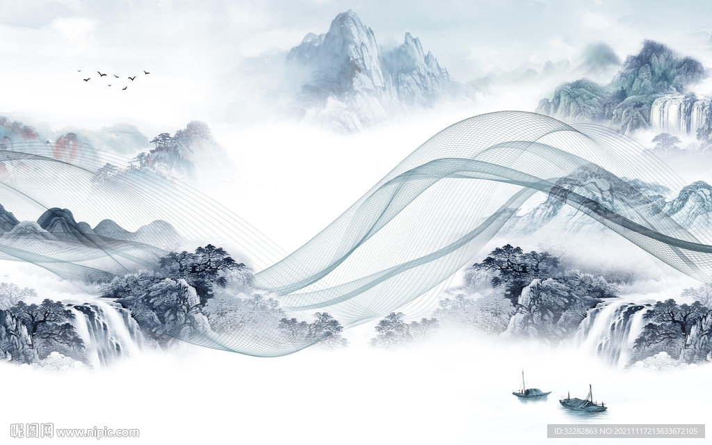 新中式新款风景山水 TIF分层