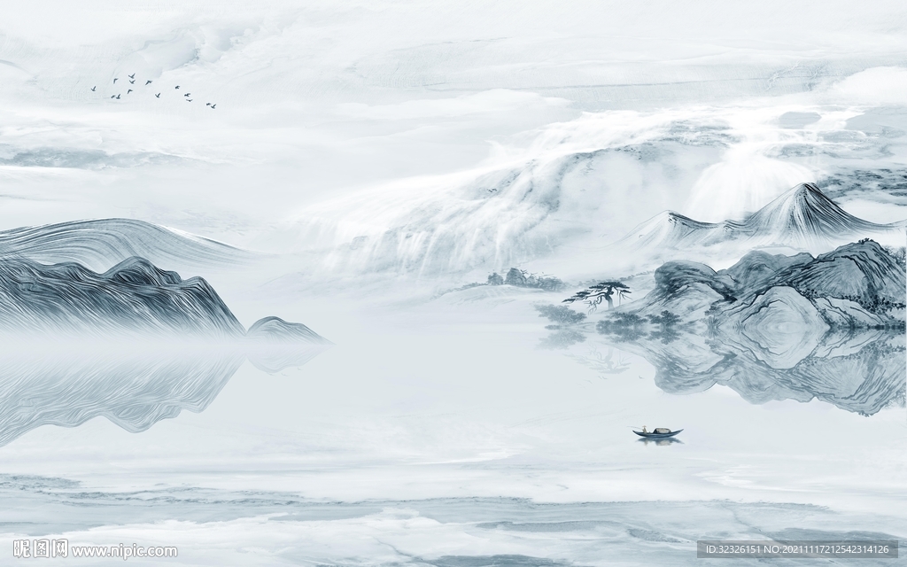 爆款 意境山水墙画 tif分层