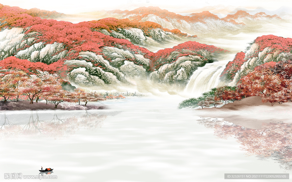 别墅意境山水墙画 tif分层