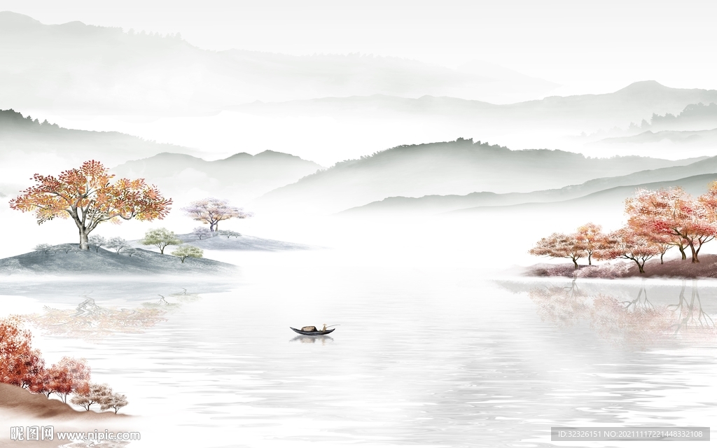 高档 意境山水墙画 tif分层