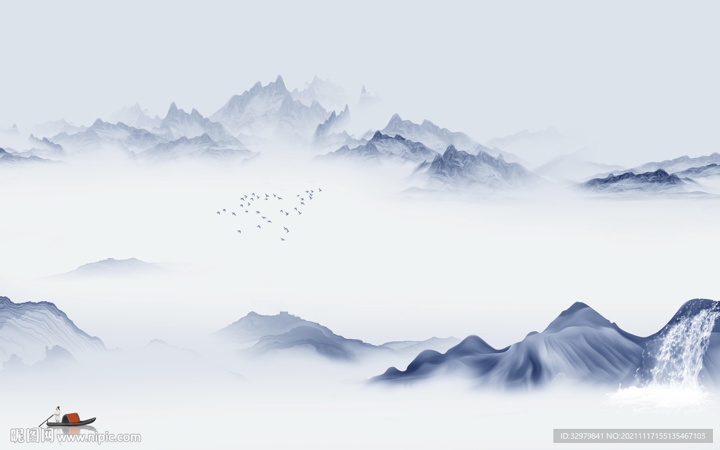 新中式客厅背景山水 TIF分层