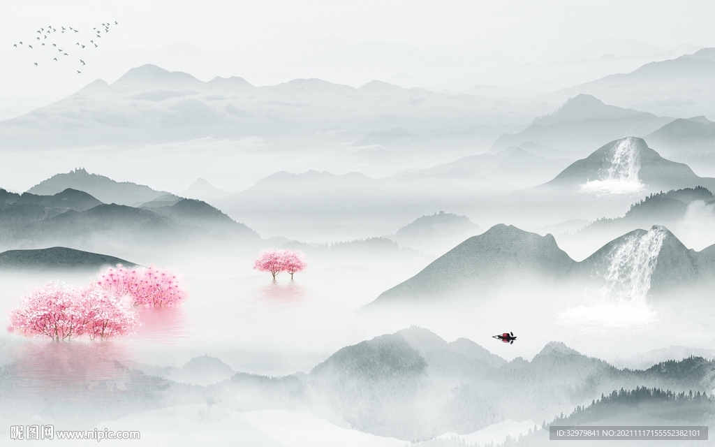 大气客厅背景山水 TIF分层