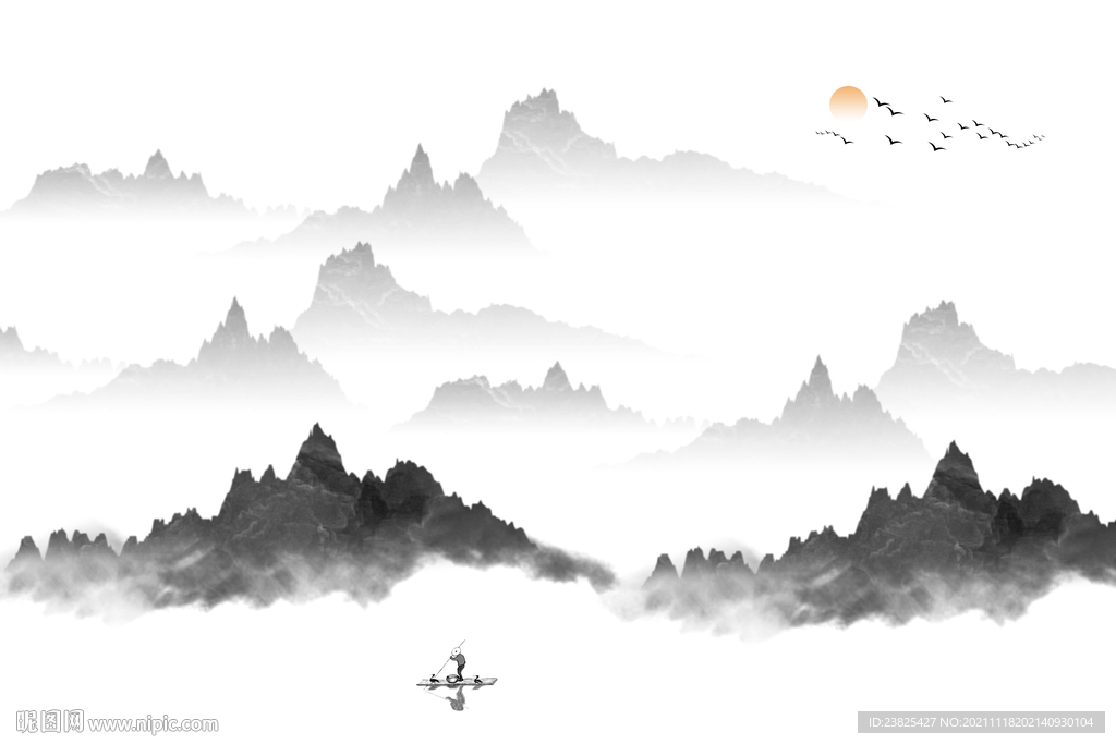 新中式抽象水墨山水电视背景墙