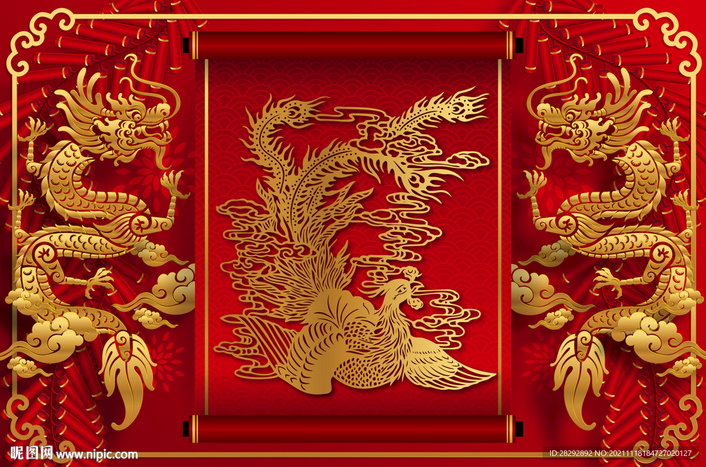 3D立体浮雕龙纹背景