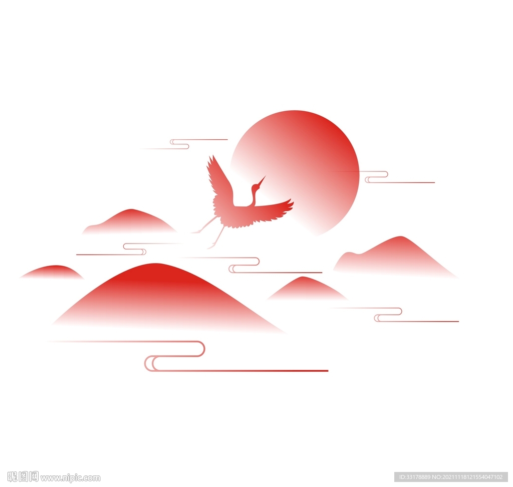 中国风古典意境山纹山峦祥云飞鹤