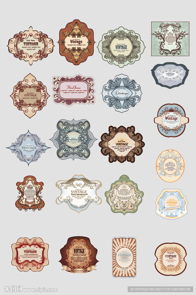 AI矢量欧式花纹标签边框