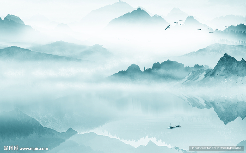 最新山水背景墙画 TIF分层