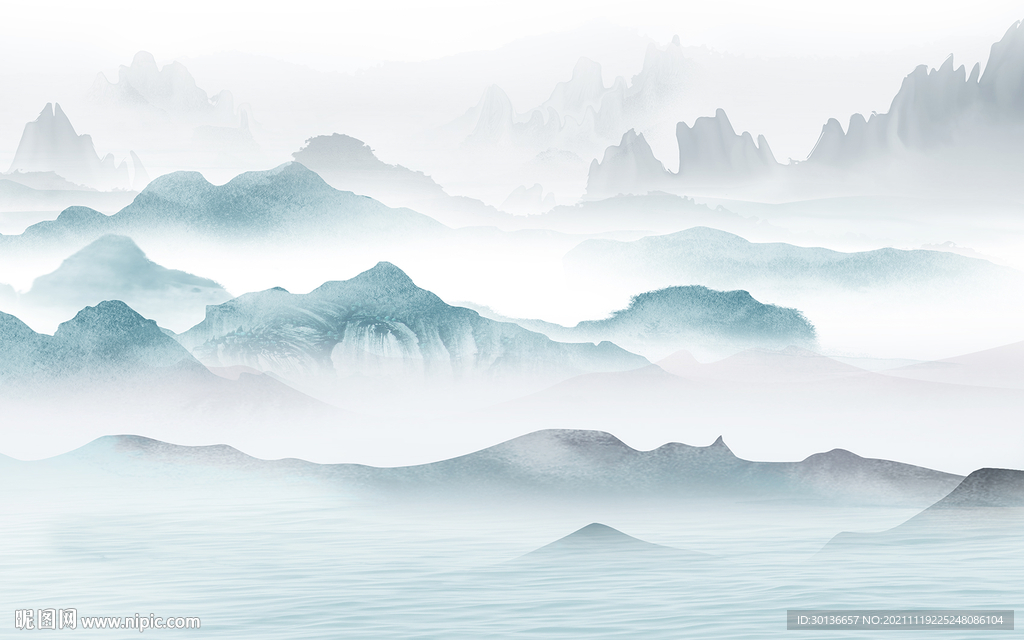中式山水背景墙画 TIF分层