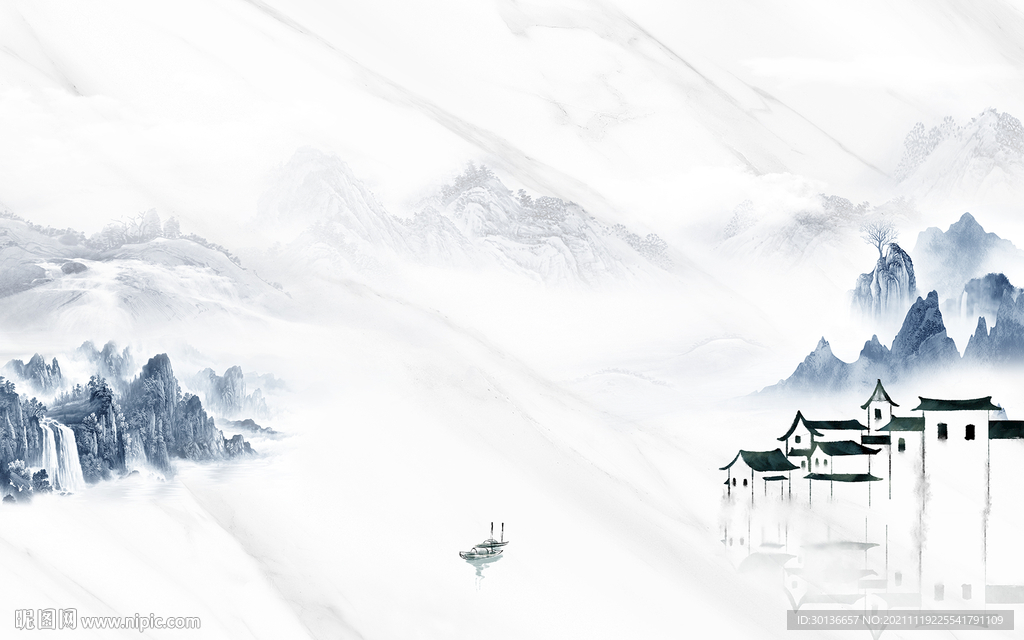 江南山水背景墙画 TIF分层