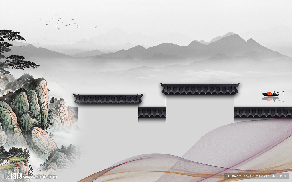 徽派 客厅新款山水 TIF分层