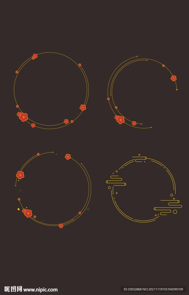 黑金国潮花朵边框元素