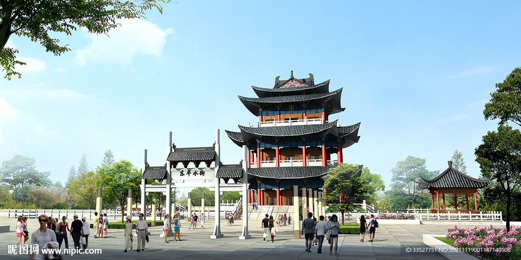 古镇景观广场效果图