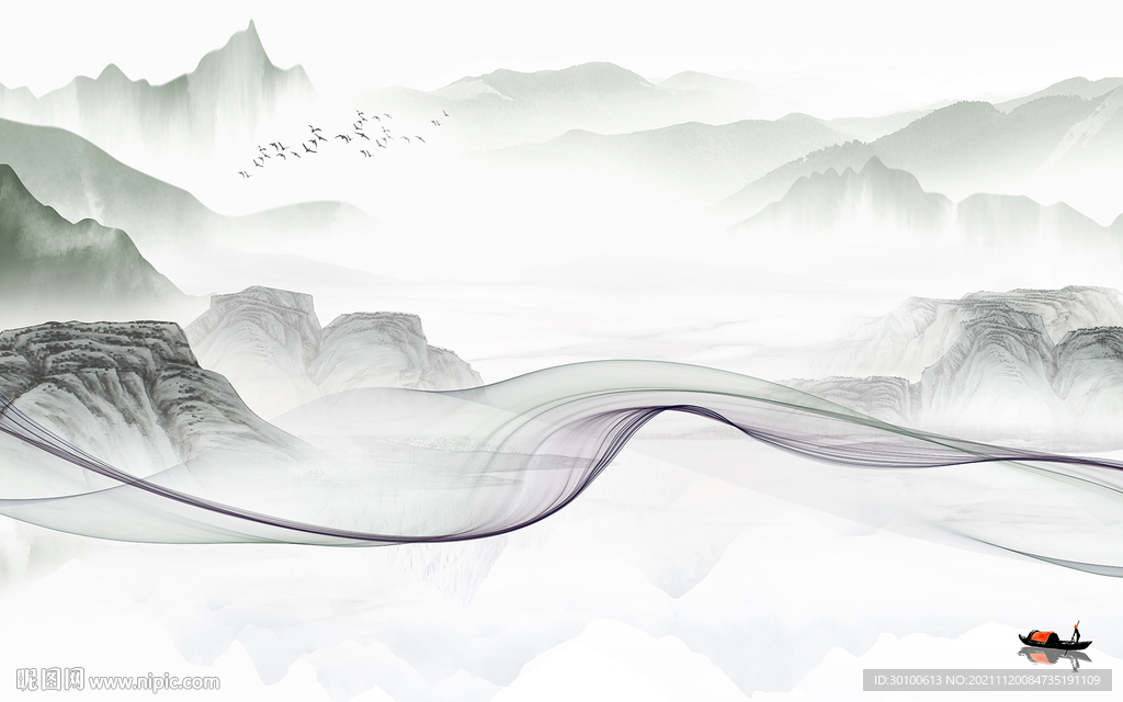 中国风背景画山水 TIF分层图