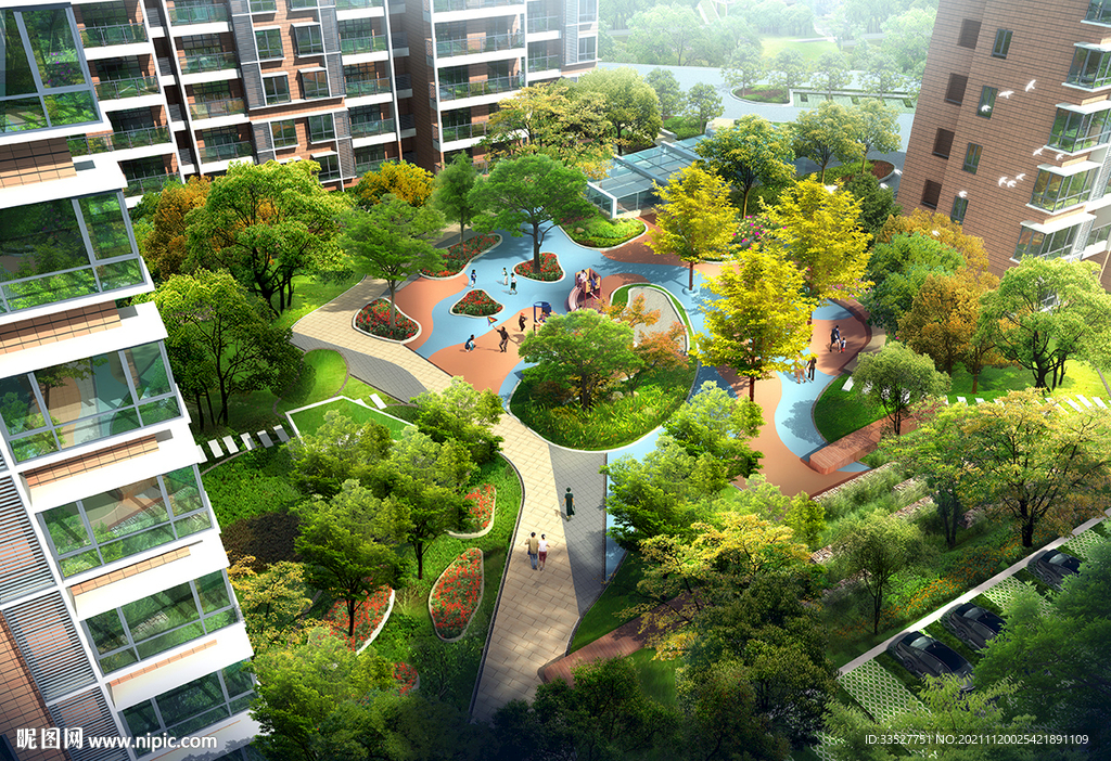 小区景观节点鸟瞰图